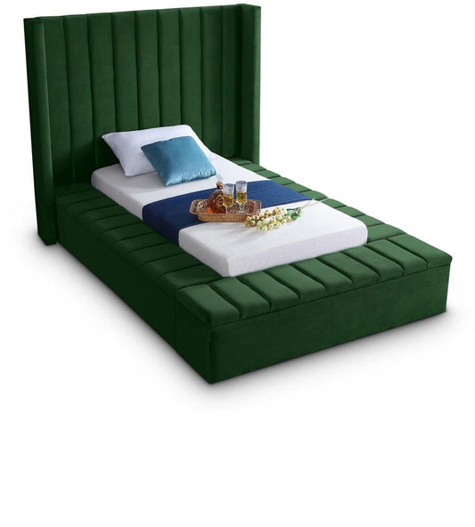Meridian Furniture - Kiki Green Velvet Twin Bed - KikiGreen-T veiw 1