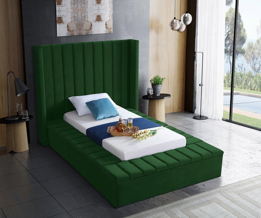 Meridian Furniture - Kiki Green Velvet Twin Bed - KikiGreen-T veiw 2