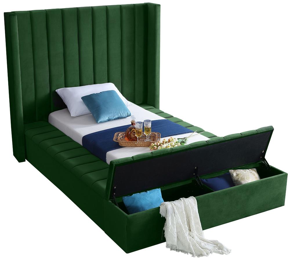 Meridian Furniture - Kiki Green Velvet Twin Bed - KikiGreen-T veiw 3