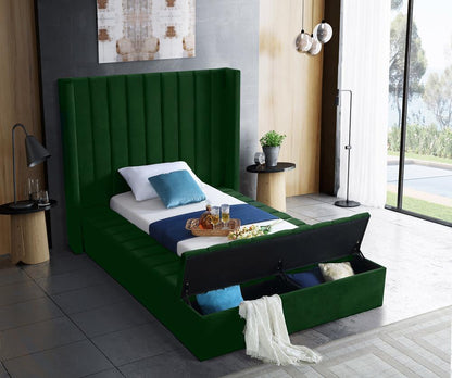 Meridian Furniture - Kiki Green Velvet Twin Bed - KikiGreen-T veiw 4