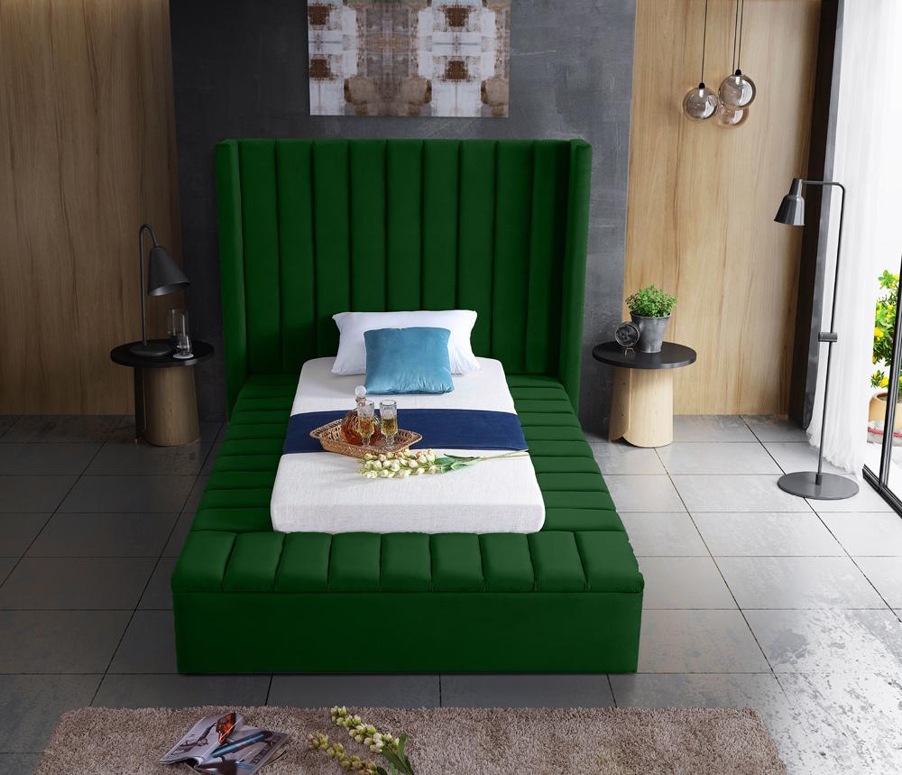 Meridian Furniture - Kiki Green Velvet Twin Bed - KikiGreen-T veiw 6