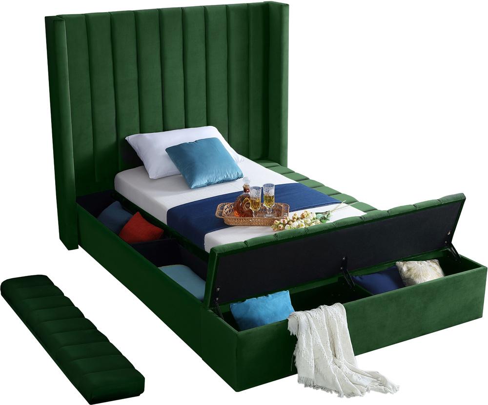 Meridian Furniture - Kiki Green Velvet Twin Bed - KikiGreen-T veiw 7