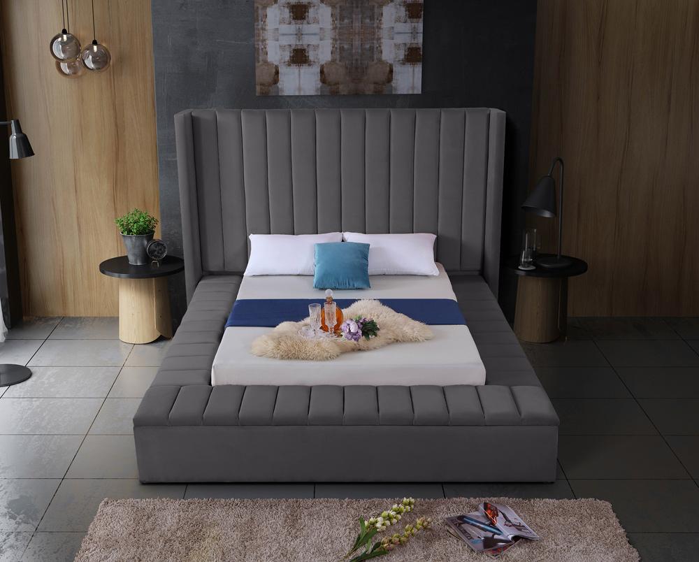 Meridian Furniture - Kiki Grey Velvet Full Bed - KikiGrey-F veiw 6