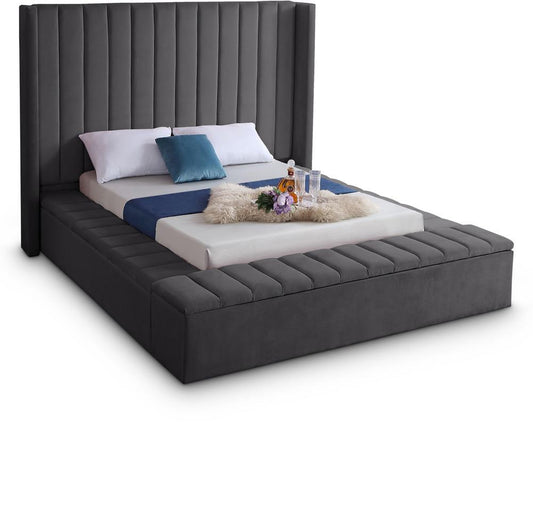 Meridian Furniture - Kiki Grey Velvet Queen Bed - KikiGrey-Q veiw 1