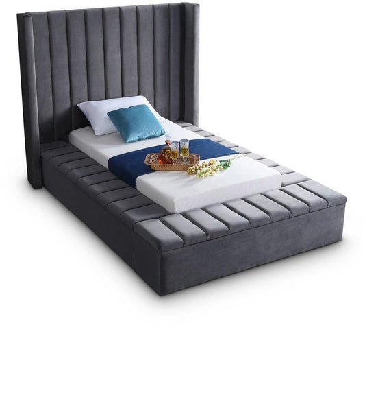 Meridian Furniture - Kiki Grey Velvet Twin Bed - KikiGrey-T veiw 1