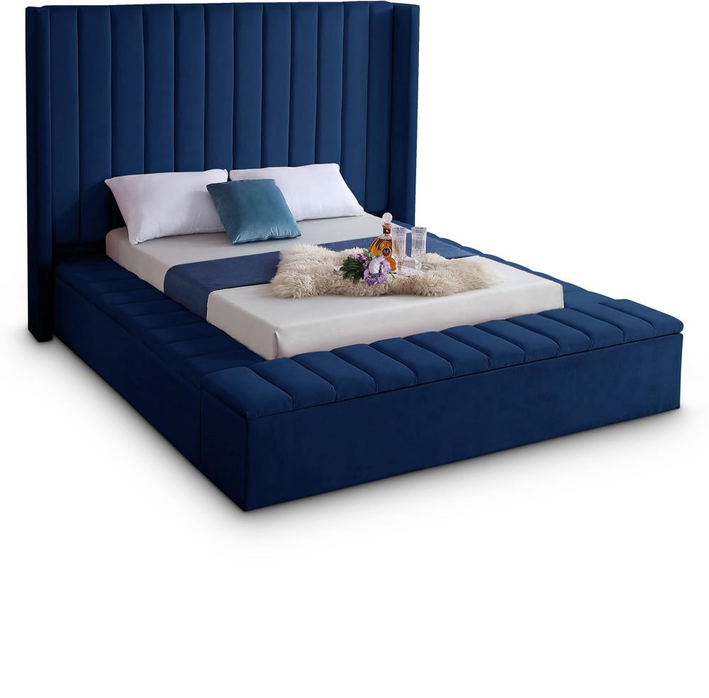 Meridian Furniture - Kiki Navy Velvet Full Bed - KikiNavy-F veiw 1