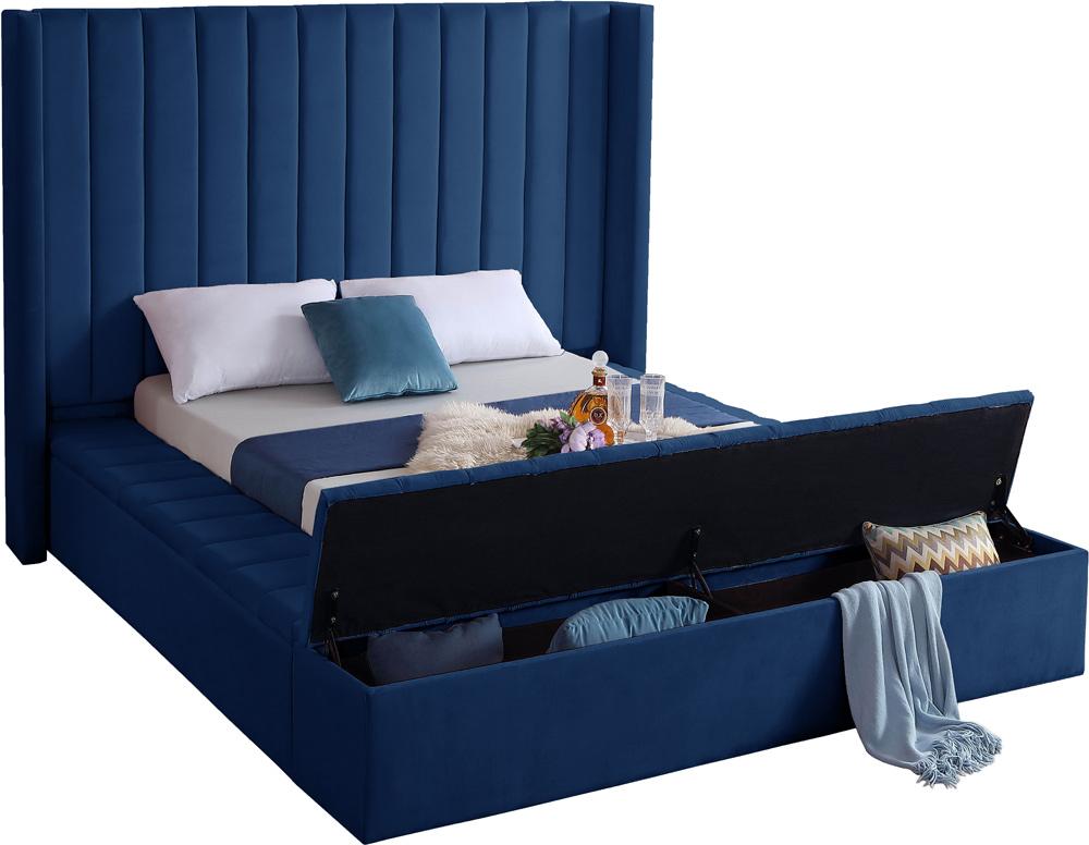 Meridian Furniture - Kiki Navy Velvet Full Bed - KikiNavy-F veiw 2