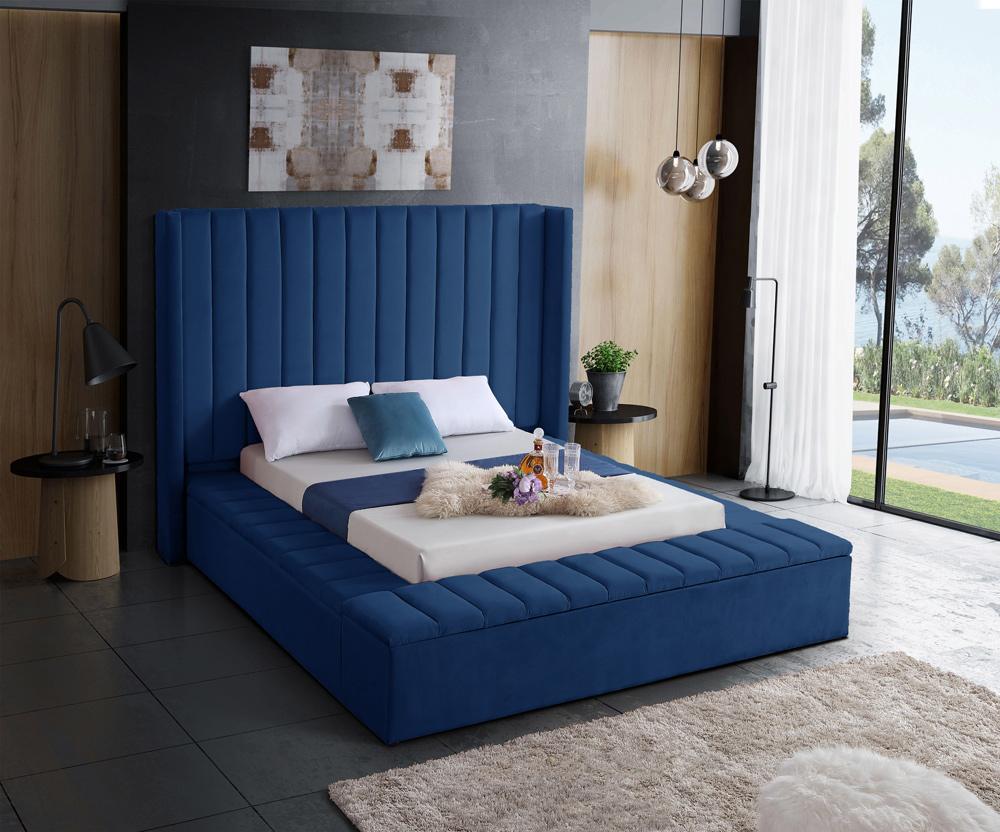 Meridian Furniture - Kiki Navy Velvet Full Bed - KikiNavy-F veiw 3