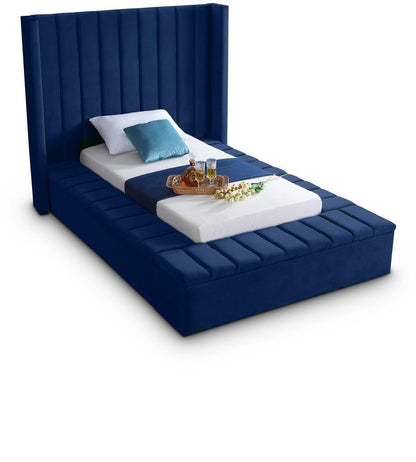 Meridian Furniture - Kiki Navy Velvet Twin Bed - KikiNavy-T veiw 1