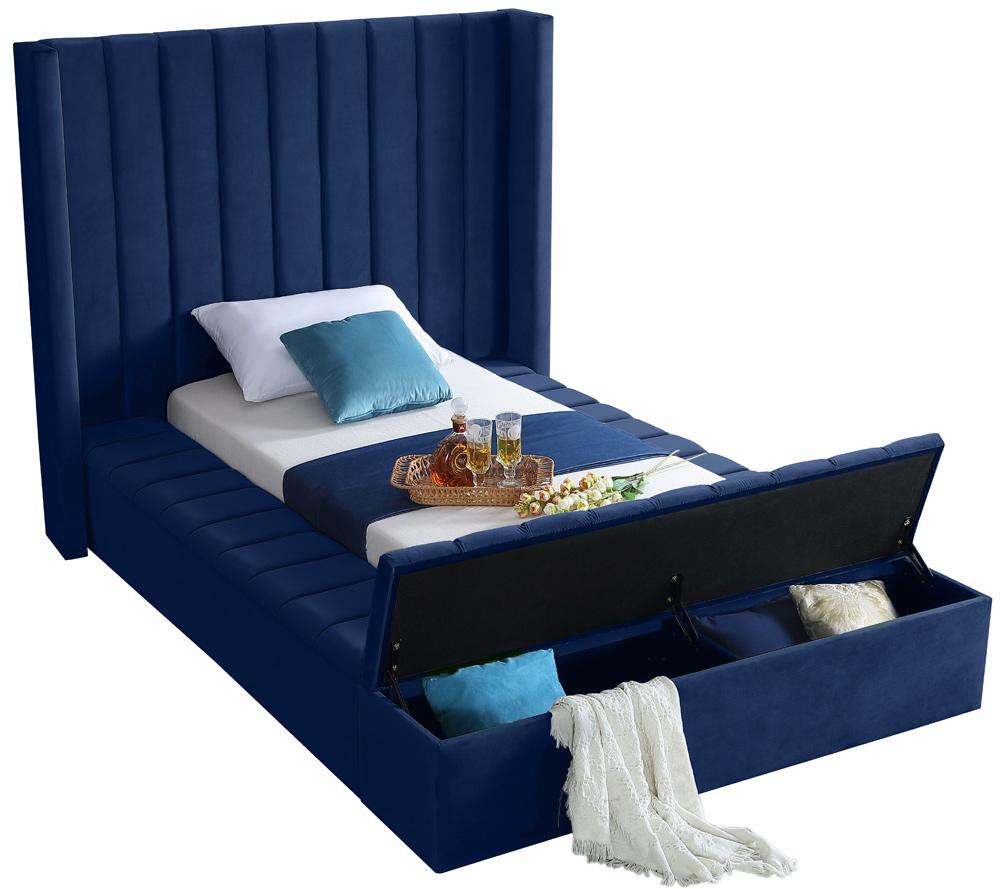 Meridian Furniture - Kiki Navy Velvet Twin Bed - KikiNavy-T veiw 2