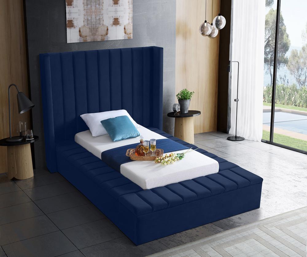 Meridian Furniture - Kiki Navy Velvet Twin Bed - KikiNavy-T veiw 3