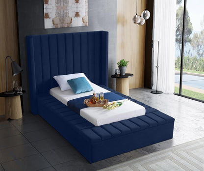 Meridian Furniture - Kiki Navy Velvet Twin Bed - KikiNavy-T veiw 3