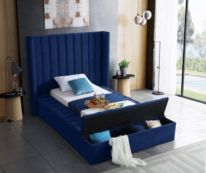 Meridian Furniture - Kiki Navy Velvet Twin Bed - KikiNavy-T veiw 4