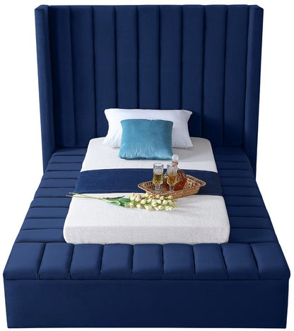 Meridian Furniture - Kiki Navy Velvet Twin Bed - KikiNavy-T veiw 5