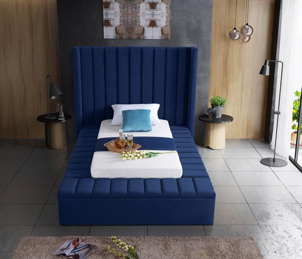 Meridian Furniture - Kiki Navy Velvet Twin Bed - KikiNavy-T veiw 6