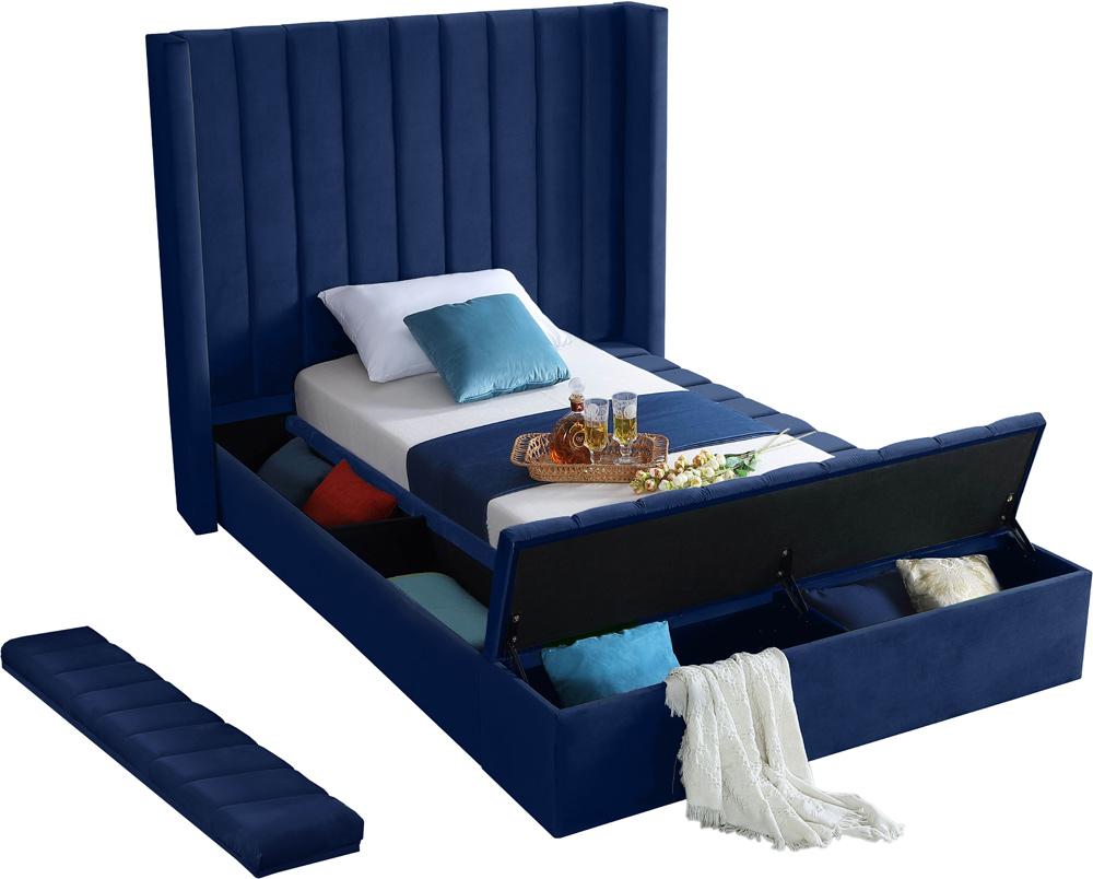 Meridian Furniture - Kiki Navy Velvet Twin Bed - KikiNavy-T veiw 7