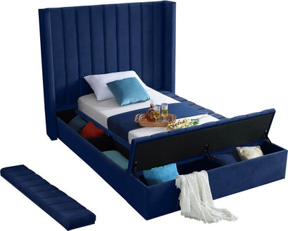 Meridian Furniture - Kiki Navy Velvet Twin Bed - KikiNavy-T veiw 7