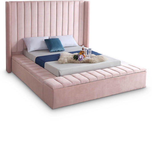 Meridian Furniture - Kiki Pink Velvet Full Bed - KikiPink-F veiw 1