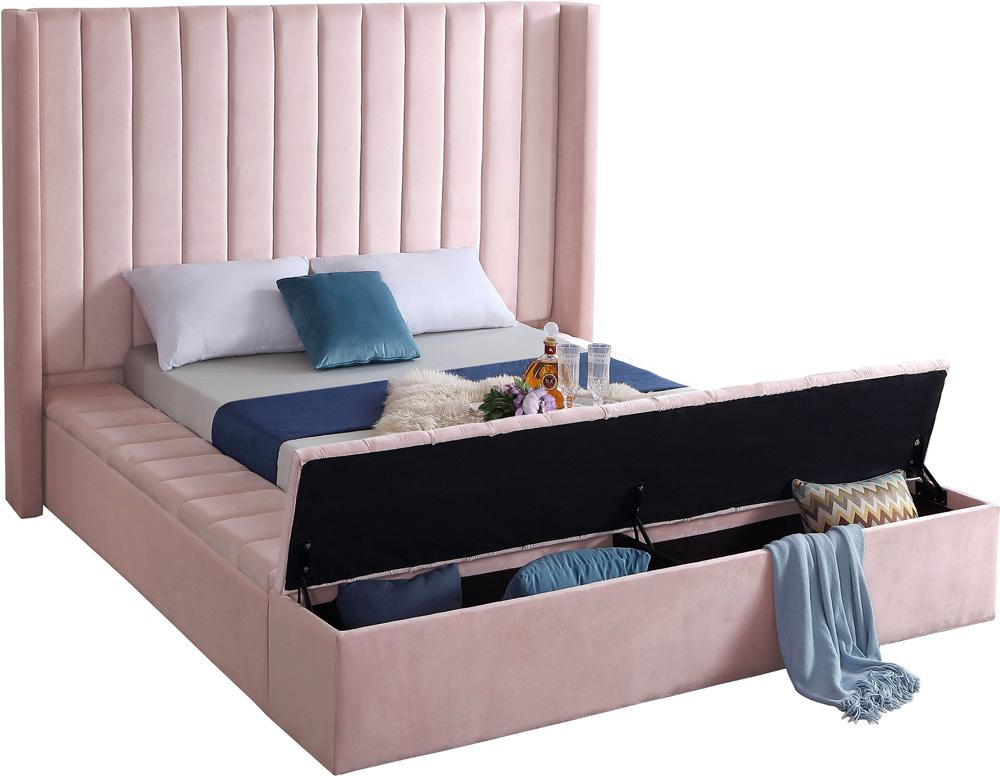 Meridian Furniture - Kiki Pink Velvet Queen Bed - KikiPink-Q veiw 2