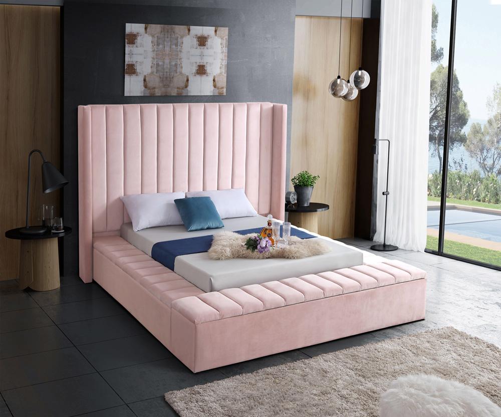 Meridian Furniture - Kiki Pink Velvet Queen Bed - KikiPink-Q veiw 3
