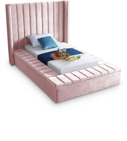 Meridian Furniture - Kiki Pink Velvet Twin Bed - KikiPink-T veiw 1