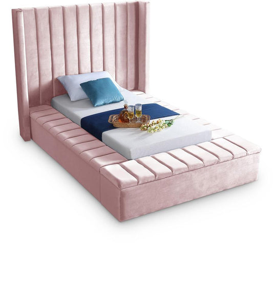 Meridian Furniture - Kiki Pink Velvet Twin Bed - KikiPink-T veiw 1