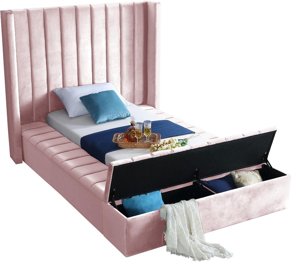 Meridian Furniture - Kiki Pink Velvet Twin Bed - KikiPink-T veiw 2