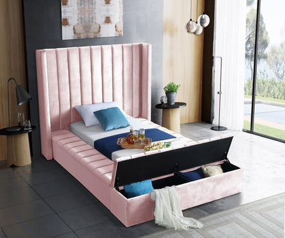 Meridian Furniture - Kiki Pink Velvet Twin Bed - KikiPink-T veiw 4