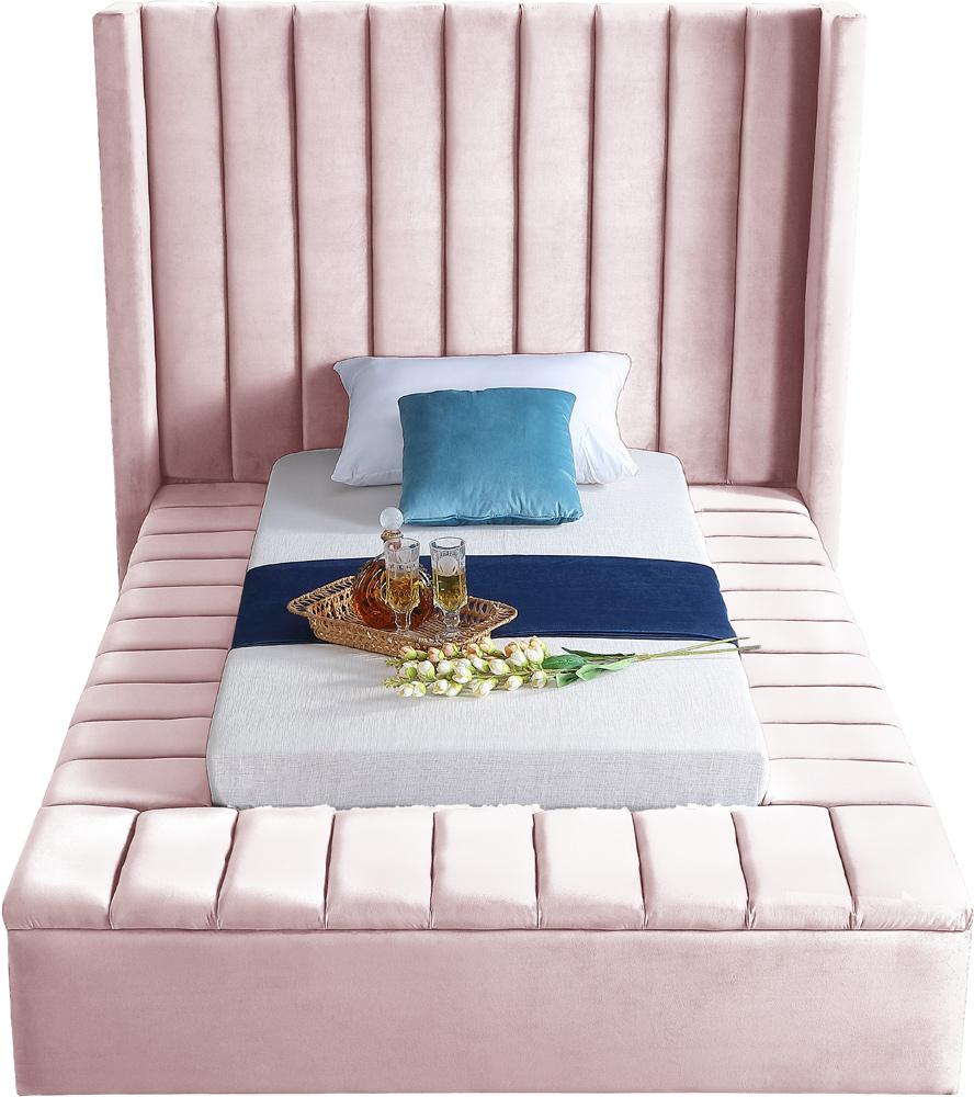 Meridian Furniture - Kiki Pink Velvet Twin Bed - KikiPink-T veiw 5