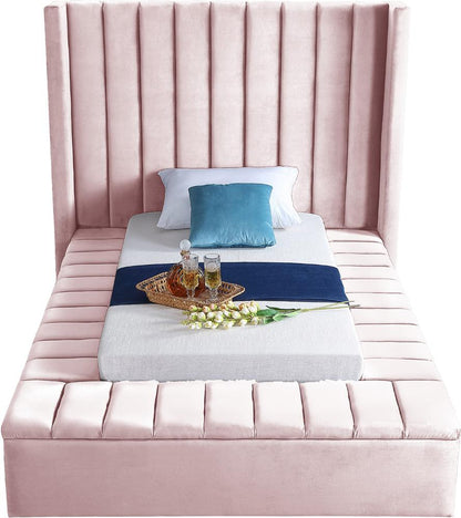 Meridian Furniture - Kiki Pink Velvet Twin Bed - KikiPink-T veiw 5