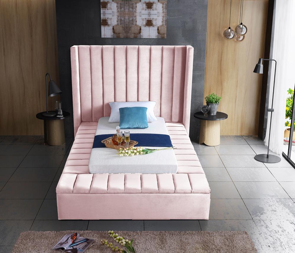 Meridian Furniture - Kiki Pink Velvet Twin Bed - KikiPink-T veiw 6