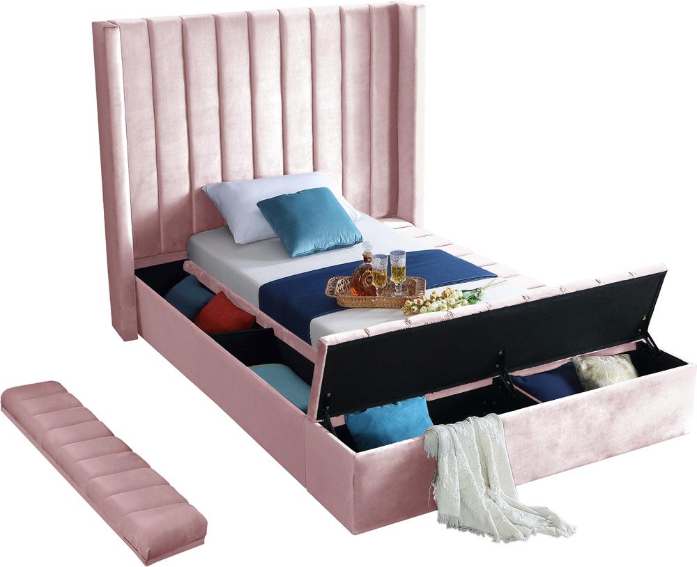 Meridian Furniture - Kiki Pink Velvet Twin Bed - KikiPink-T veiw 7