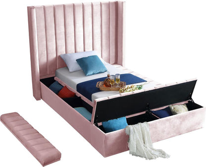 Meridian Furniture - Kiki Pink Velvet Twin Bed - KikiPink-T veiw 7