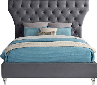 Meridian Furniture - Kira Grey Velvet King Bed - KiraGrey-K veiw 3