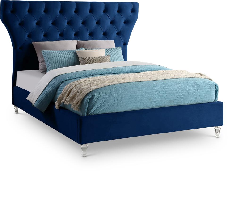 Meridian Furniture - Kira Navy Velvet King Bed - KiraNavy-K veiw 1