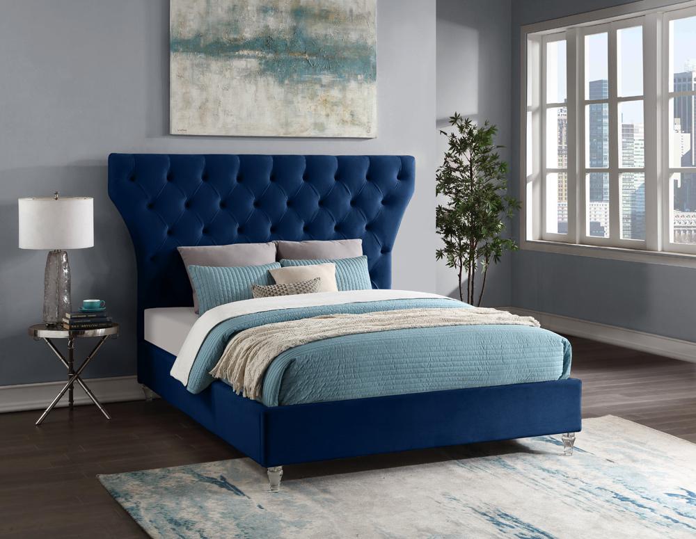 Meridian Furniture - Kira Navy Velvet King Bed - KiraNavy-K veiw 2