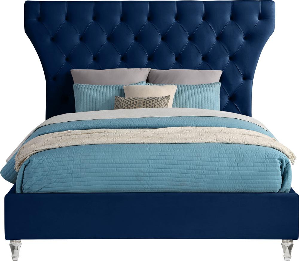 Meridian Furniture - Kira Navy Velvet King Bed - KiraNavy-K veiw 3