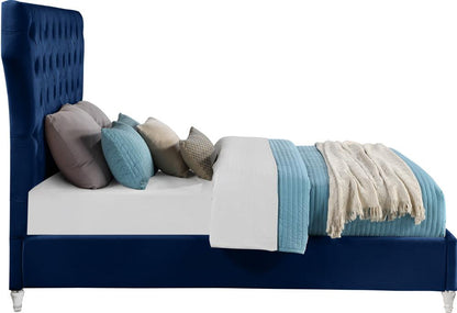 Meridian Furniture - Kira Navy Velvet Queen Bed - KiraNavy-Q veiw 4
