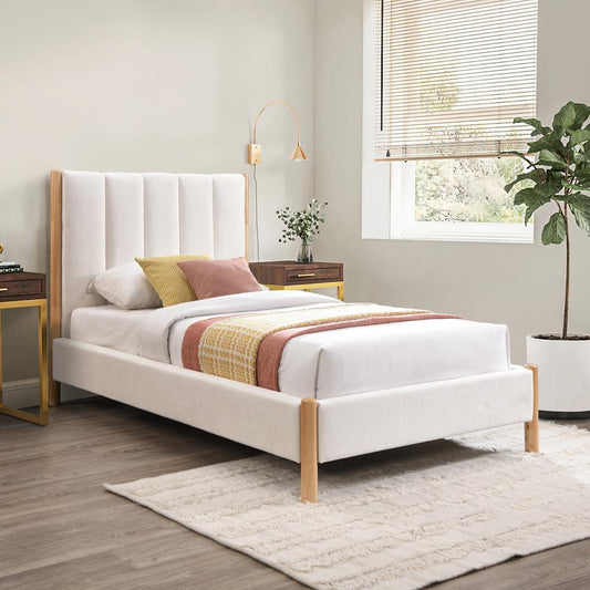 Meridian Furniture - Kona Cream Polyester Fabric Twin Bed - KonaCream-T veiw 2