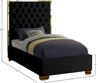 Meridian Furniture - Lana Black Velvet Twin Bed - LanaBlack-T veiw 3