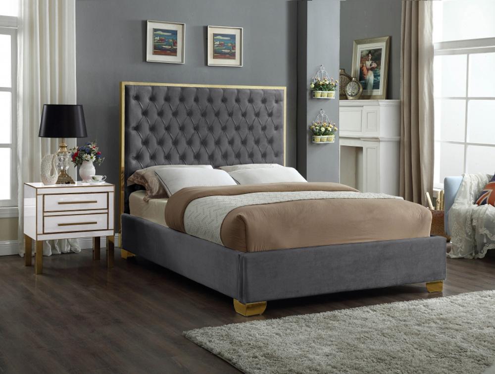 Meridian Furniture - Lana Grey Velvet Queen Bed - LanaGrey-Q veiw 2