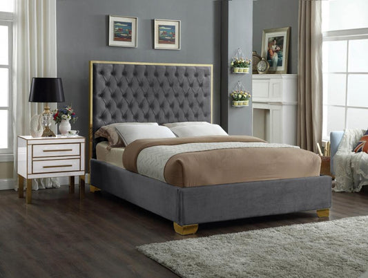 Meridian Furniture - Lana Grey Velvet Queen Bed - LanaGrey-Q veiw 2