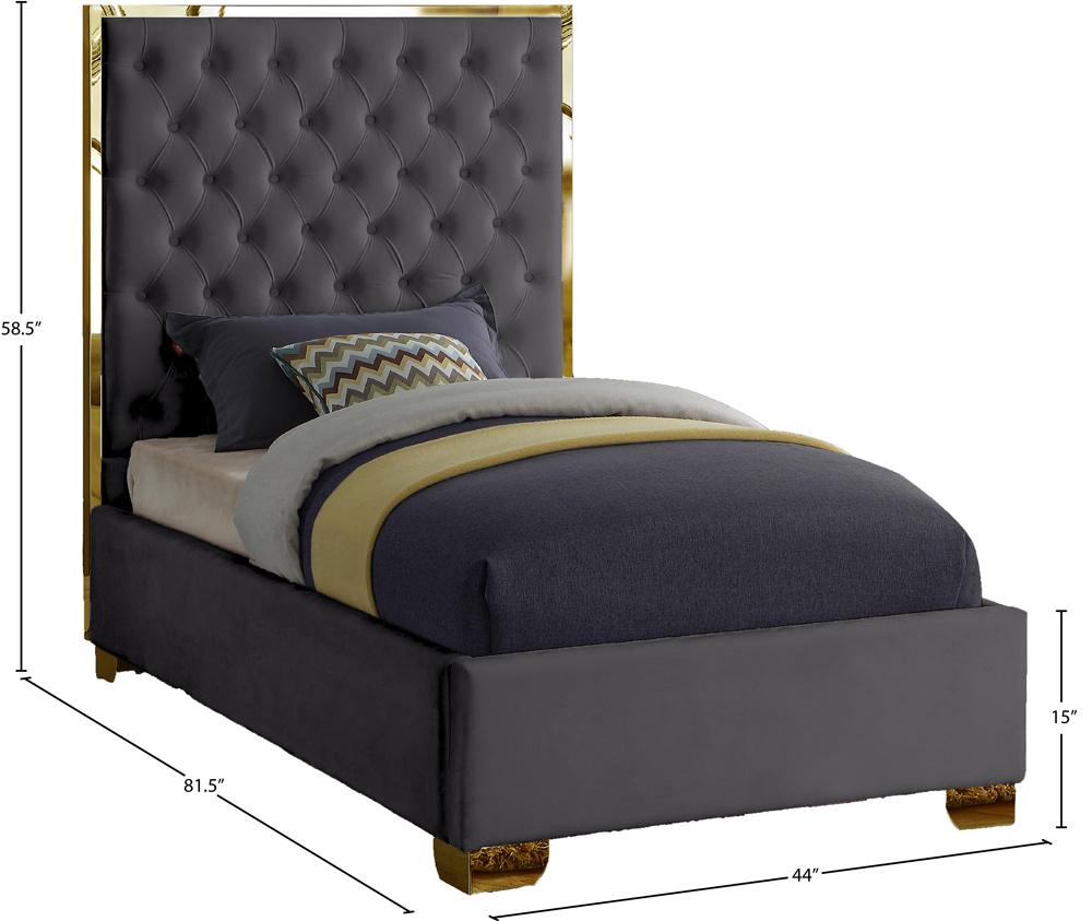 Meridian Furniture - Lana Grey Velvet Twin Bed - LanaGrey-T veiw 3