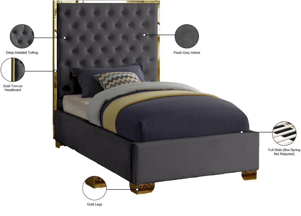 Meridian Furniture - Lana Grey Velvet Twin Bed - LanaGrey-T veiw 4