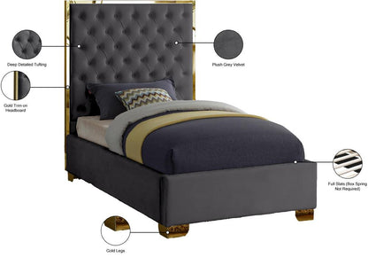 Meridian Furniture - Lana Grey Velvet Twin Bed - LanaGrey-T veiw 4