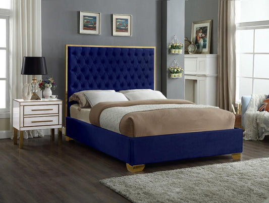 Meridian Furniture - Lana Navy Velvet Full Bed - LanaNavy-F veiw 2