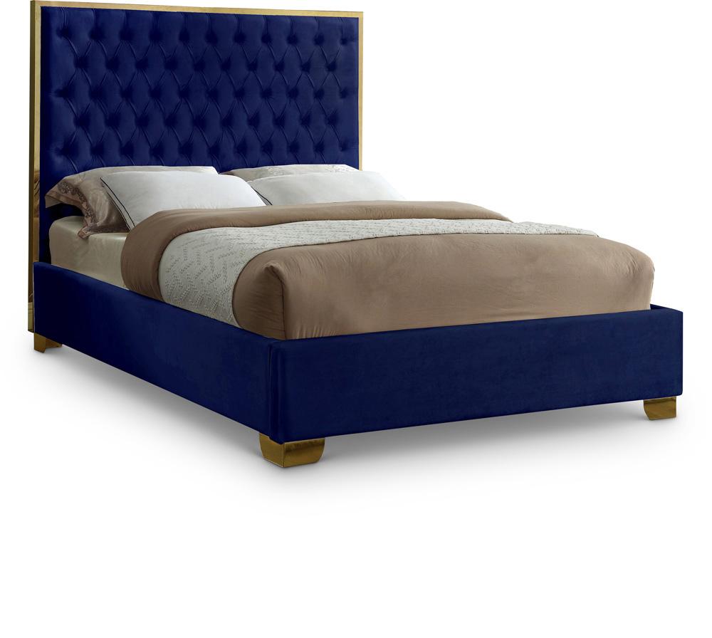Meridian Furniture - Lana Navy Velvet King Bed - LanaNavy-K veiw 1