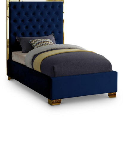 Meridian Furniture - Lana Navy Velvet Twin Bed - LanaNavy-T veiw 1