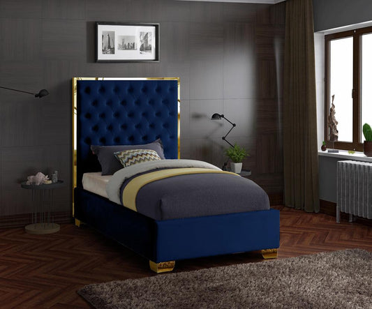 Meridian Furniture - Lana Navy Velvet Twin Bed - LanaNavy-T veiw 2