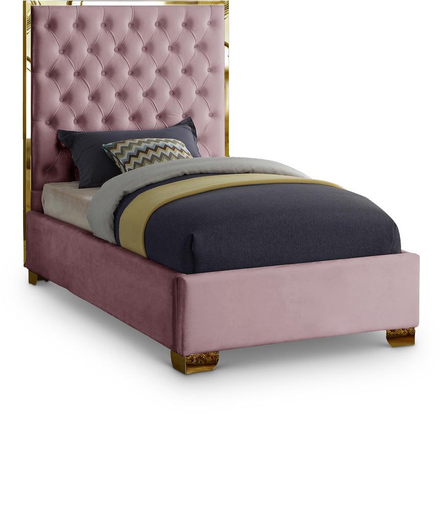 Meridian Furniture - Lana Pink Velvet Twin Bed - LanaPink-T veiw 1